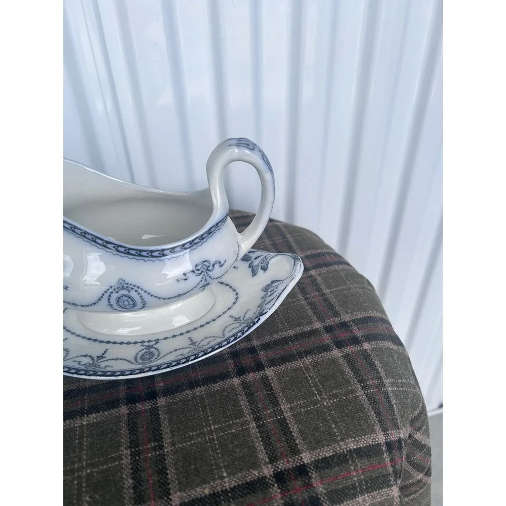 Flow Blue Wood & Sons Adams Gravy Boat and Underplate